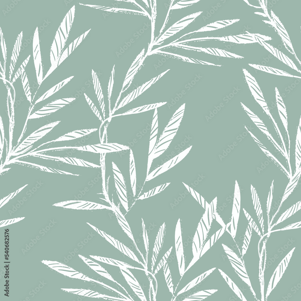 Hand Sketched Leaves Seamless Pattern with Chalk Effect. Hand Sketched Leaves Seamless Pattern with Chalk Effect.