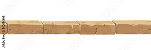 Stone brick, border seamless ancient fence in cartoon style, isolated on white background. Game decoration.