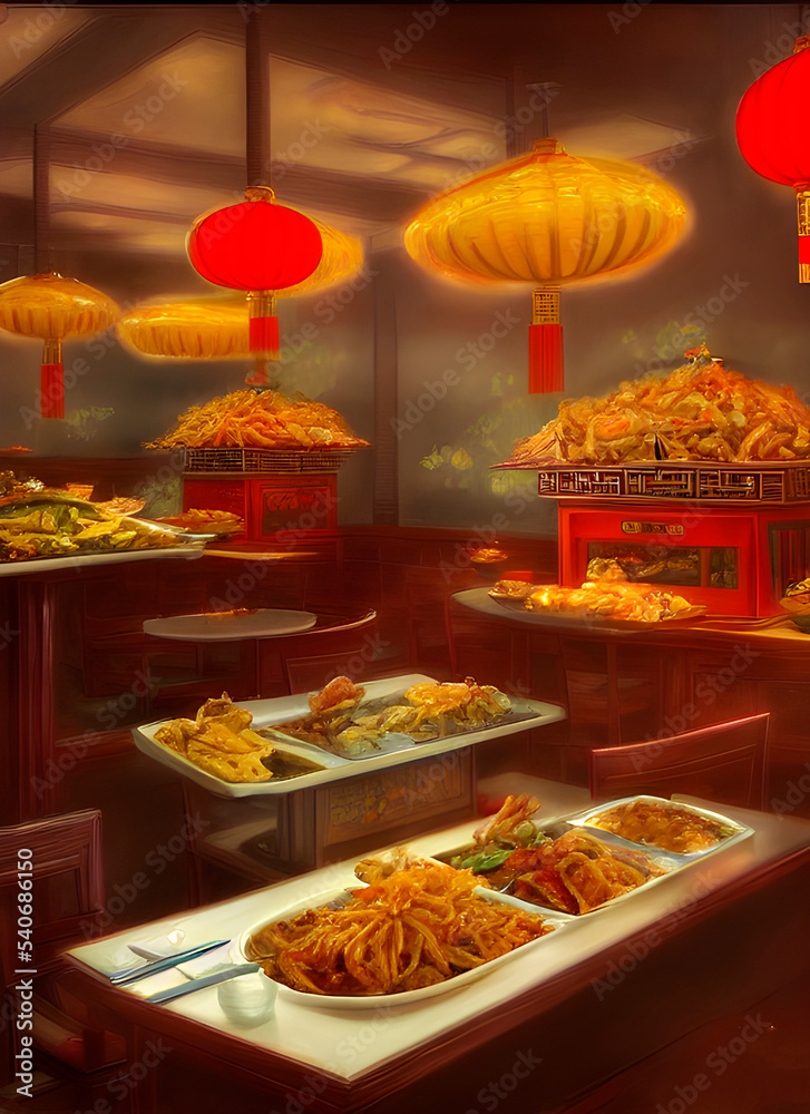 chinese buffet restaurant, delicious painting Stock Illustration