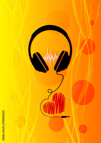Abstract musical background with headphones and heart