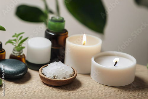 spa massage aromatherapy wellness accessories  stones  candles  oils  plants