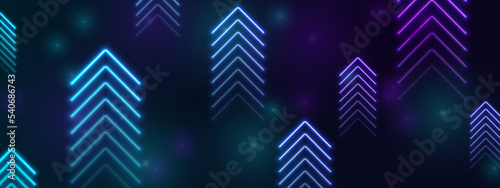 Bright blue violet abstract neon arrows tech banner design. Futuristic laser sci-fi vector background