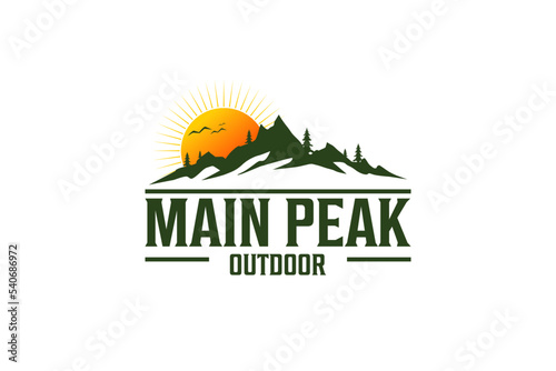 Mountain outdoor logo sunset scene illustration camp adventure emblem badge