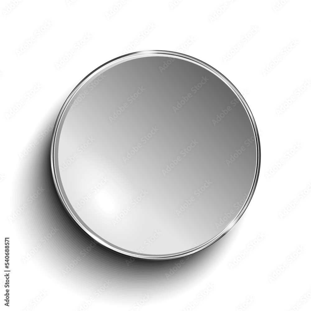 Grey circle button with chrome frame isolated on white background. 3d rendering Grey circle button with chrome frame isolated on white background. 3d rendering