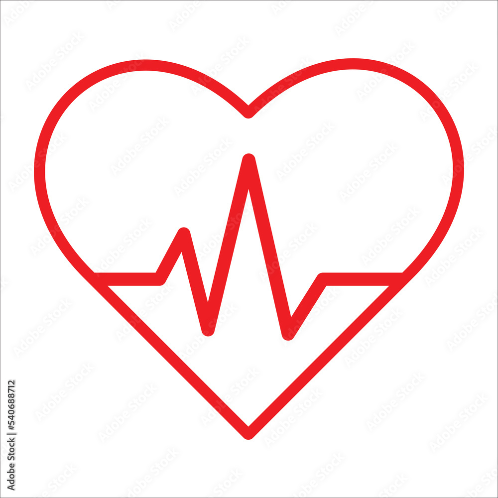 Red heart icon with sign heart beat. Vector illustration. Heart with ecg in flat outline style. flat icon for medical apps and websites, user interface. Healtcare, hospital and medical concept. Red heart icon with sign heart beat. Vector illustration. Heart with ecg in flat outline style. flat icon for medical apps and websites, user interface. Healtcare, hospital and medical concept.