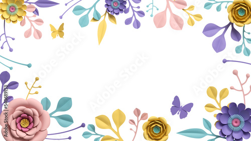 Paper craft flower round bouquet  with butterfly. 3d  botanical clip art © wacomka