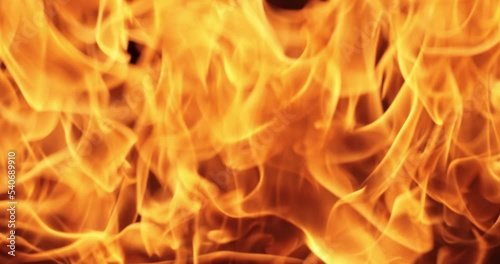 Flames of fire on black background in slow motion