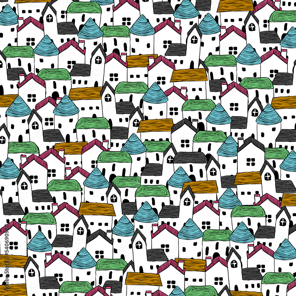 Background image hand drawn style cute colorful roof small house