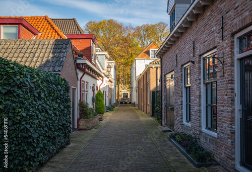Picturesque street in the city of Harderwijk leading to the church