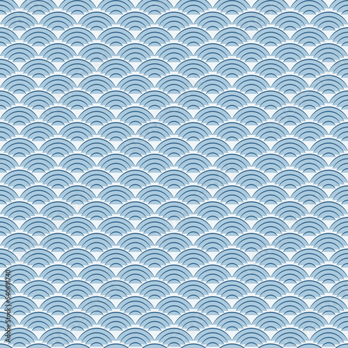 Background image seamless Japanese style retro blue scale wave pattern