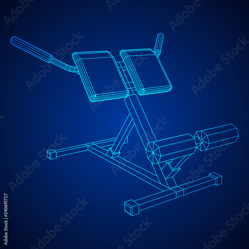 Modern exercise machine for the back and abs. Hyperextension simulator.