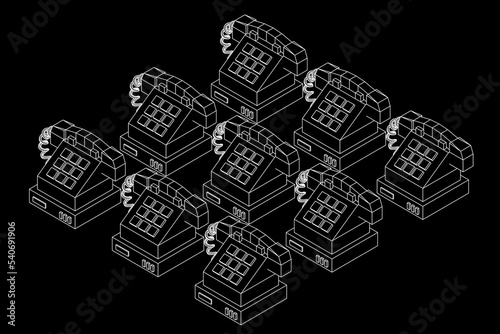 Old retro landline telephone. Wireframe vector