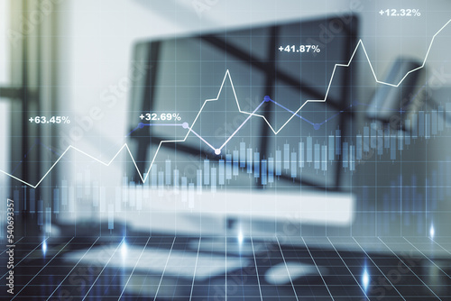 Multi exposure of abstract financial diagram on computer background, banking and accounting concept © Pixels Hunter