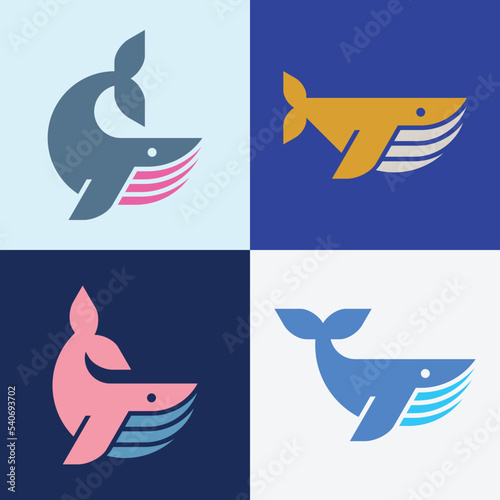 Set of Blue Whale, Blue Whale Logo. Icon design. Template elements