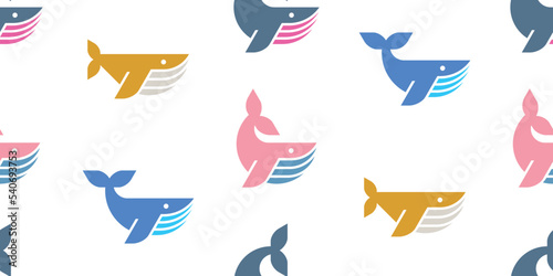 Seamless pattern with Blue Whales. isolated on white background