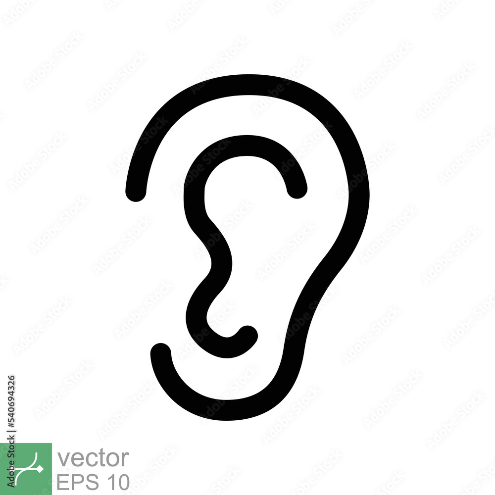 Ear icon. Simple outline style. Listen, hear, deaf, human sense, medical and health concept. Line vector illustration isolated on white background. EPS 10.