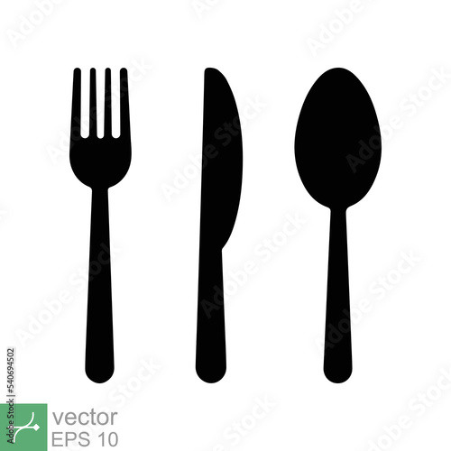 Fork knife spoon icon. Simple solid style. Cutlery symbol, utensil, tableware black silhouettes, food concept. Glyph vector illustration isolated on white background. EPS 10.