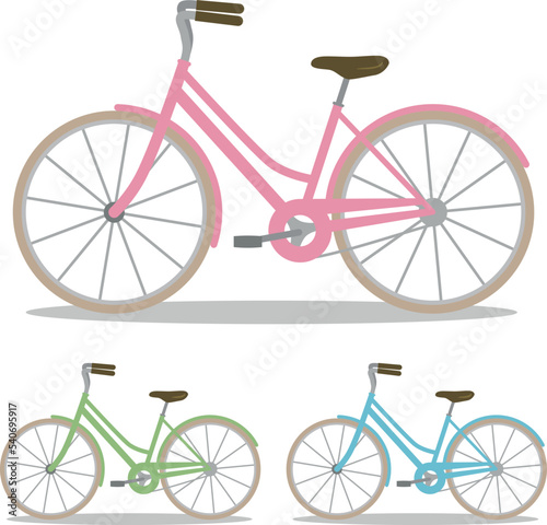 自転車のベクターイラスト（パステルカラー３色）