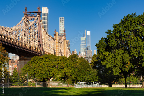 Photography Queensboro Bridge in summer from Queensbridge Park in Long Island City