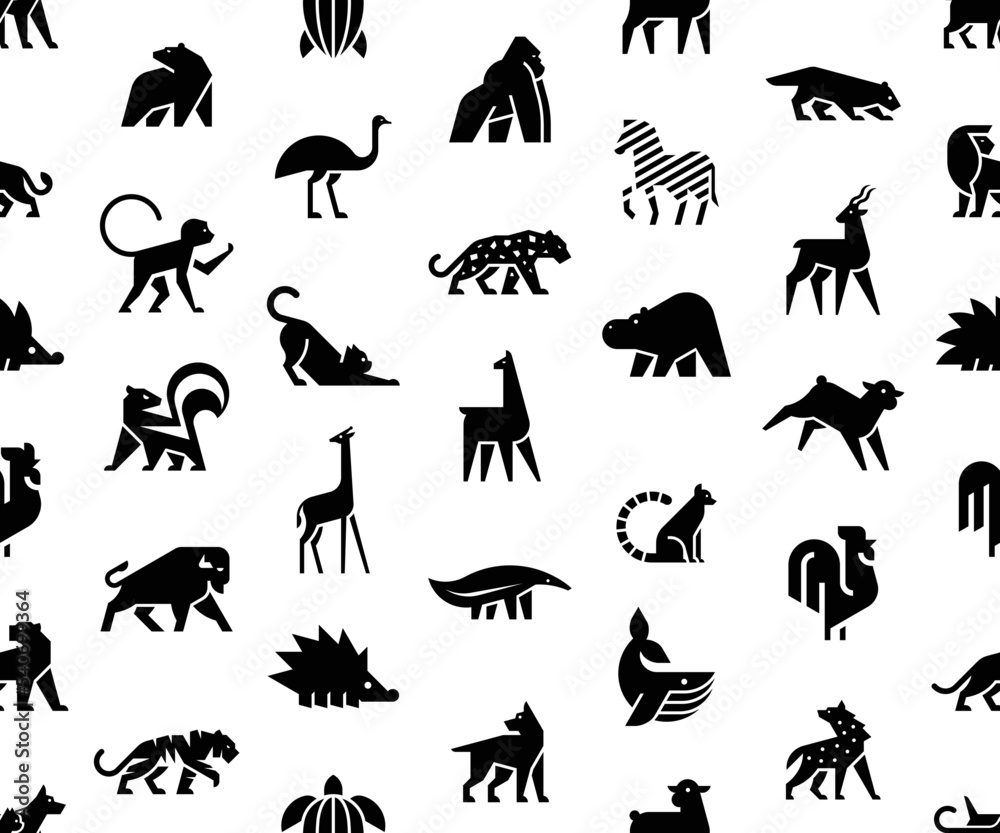 Naklejka premium Seamless pattern with Animals logos. Animal logo set. Isolated on White background