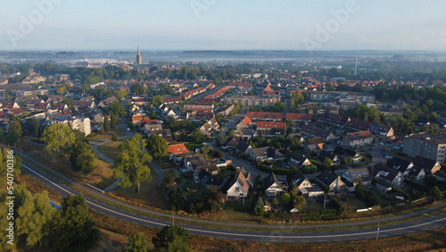 Aerial shot of small city in The Netherlands: Steenwijk on a sunny day