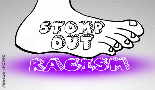 Stomp Out Racism Foot Crushes Discrimination Equity Inclusion Diversity DEI 3d Illustration photo