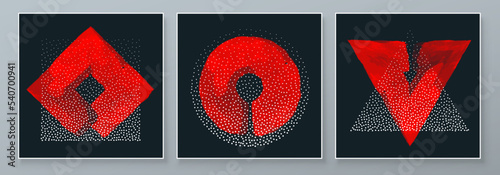 Set of Abstract Hand Painted Illustrations for Postcard, Social Media Banner, Brochure Cover Design or Wall Decoration Background. Dark style, red accent. Modern Abstract Artwork. Vector Pattern