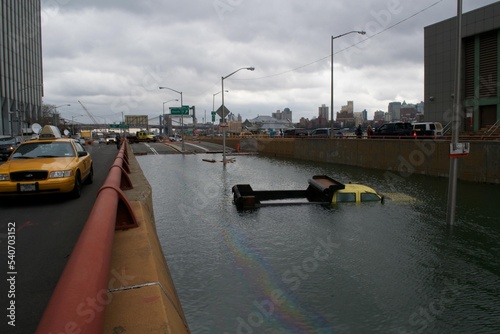 The Department of Transportation truck that became one of the most symbolic examples of impact of Hurricane Sandy sits flooded by the residual storm surge in the Battery Underpass on Oct 31st 2012 photo