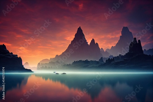 Billede på lærred sunrise over the lake
