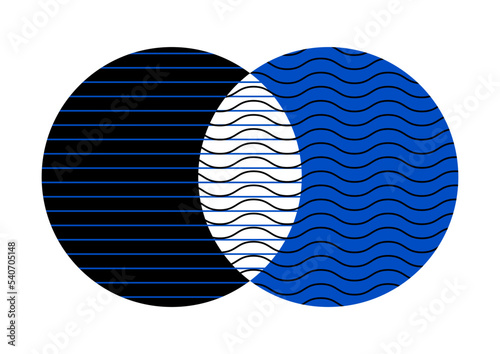Venn diagram merge circles and wavy lines chart infographic sign.
