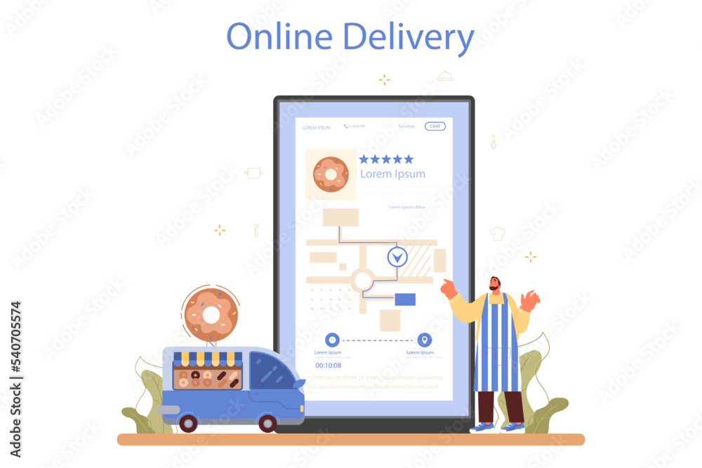 Baker online service or platform. Chef in the uniform baking bread Baker online service or platform. Chef in the uniform baking bread