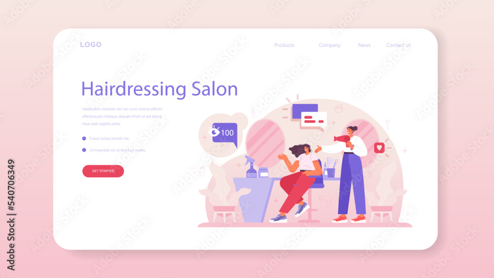 Hairdresser web banner or landing page. Idea of hair care in salon