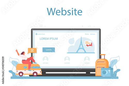 Tour guide online service or platform. Tourists listening to the history