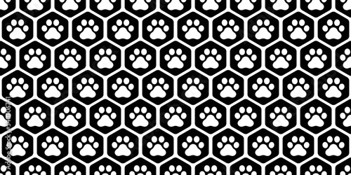 dog paw seamless pattern footprint hexagon checked cat french bulldog vector character cartoon honeycomb scarf isolated tile background repeat wallpaper gift wrapping paper illustration doodle design