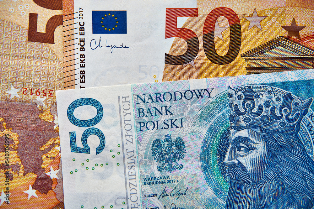 banknot 50 euro, banknot 50 złotych - obrazy, fototapety, plakaty 