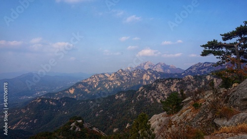 Bukhansan National Park. Bukhansan Bibong Peak - Hyangnobong Peak. autumn mountains. hiking Korean mountains. mountain landscapes in autumn. trekking. rise to the top of the mountain. © MarsiWWW