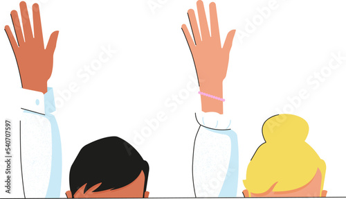 A man and a woman raised their hands to call for a vote.