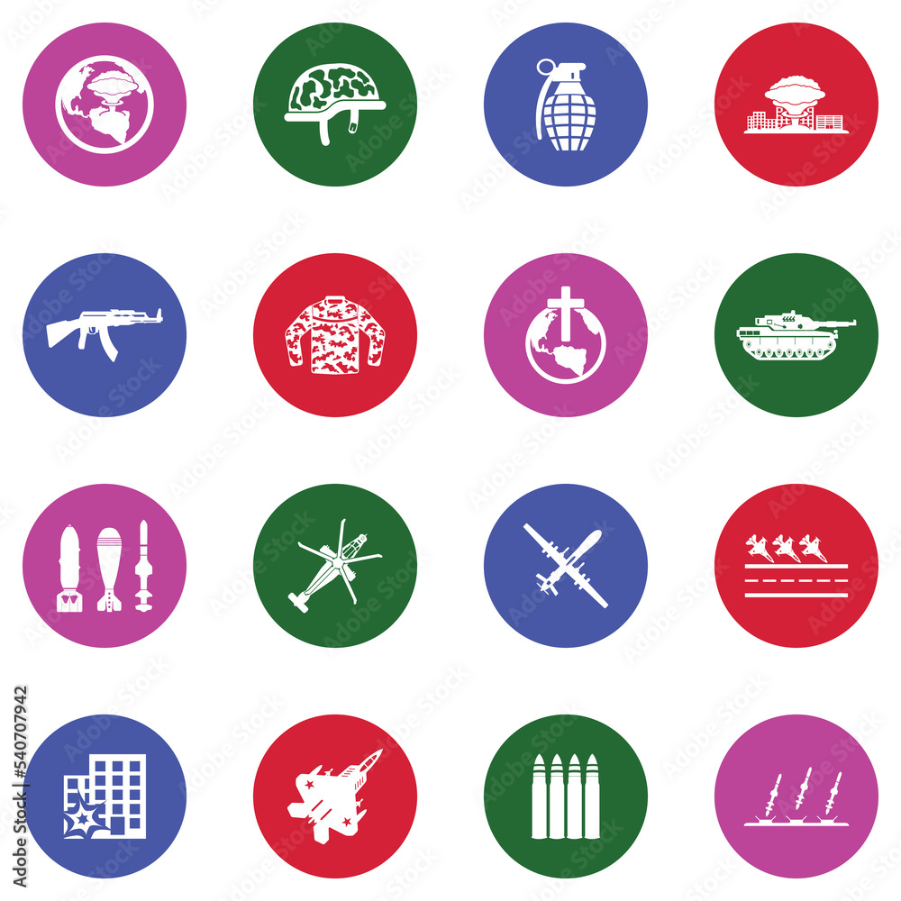 Fototapeta premium World War Icons. White Flat Design In Circle. Vector Illustration.