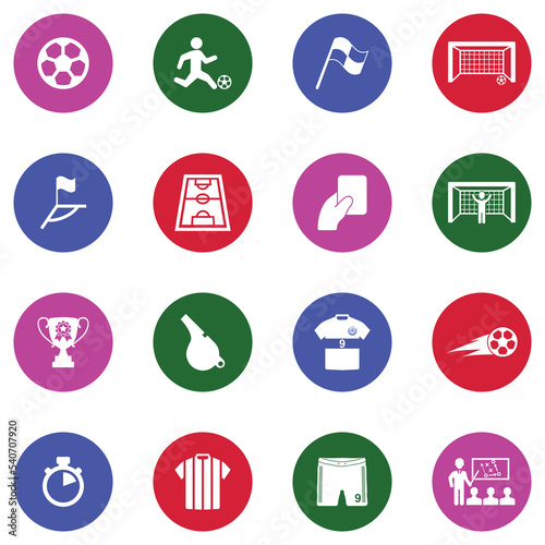 Soccer Icons. White Flat Design In Circle. Vector Illustration.