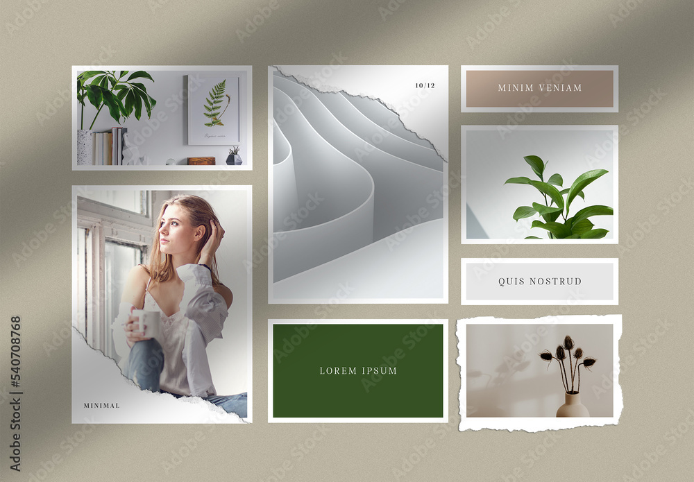 Elegant MoodBoard With White Frames Stock Template | Adobe Stock