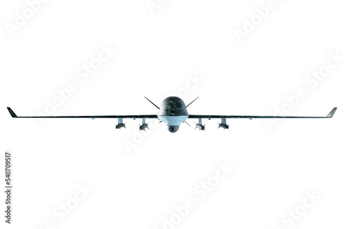 UAV military combat drone isolated on white background. Modern aircraft of the army, army of the future, reconnaissance, military drone. 3D illustration, 3D render.