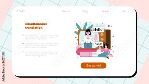 Translator web banner or landing page. Linguist translating document