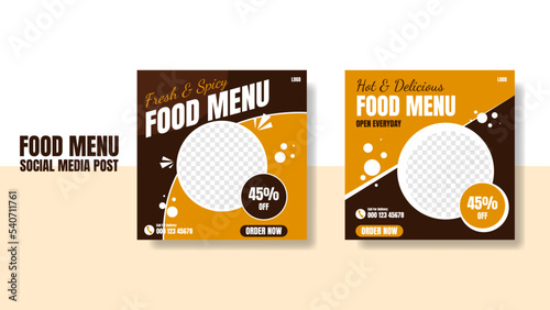 restaurant business marketing social media post or web banner template. set of food menu social media post template design