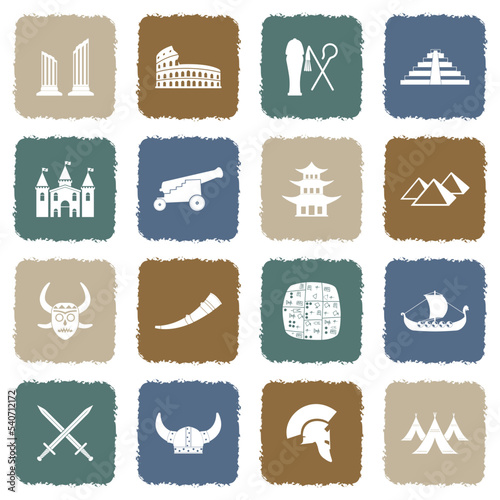 Ancient Civilization Icons. Grunge Color Flat Design. Vector Illustration.