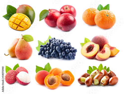 Set of sweet fruits on white backgrounds.