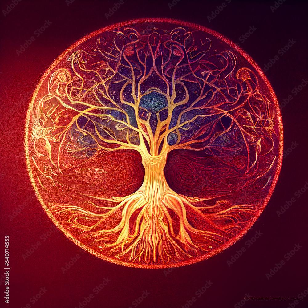 Naklejka premium Tree of Life, Yggdrasil, intricate details, cinematic light