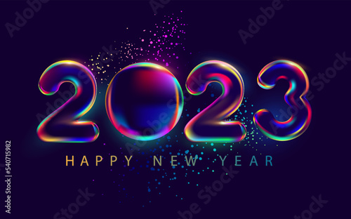 New year 2023. Iridescent lettering design.