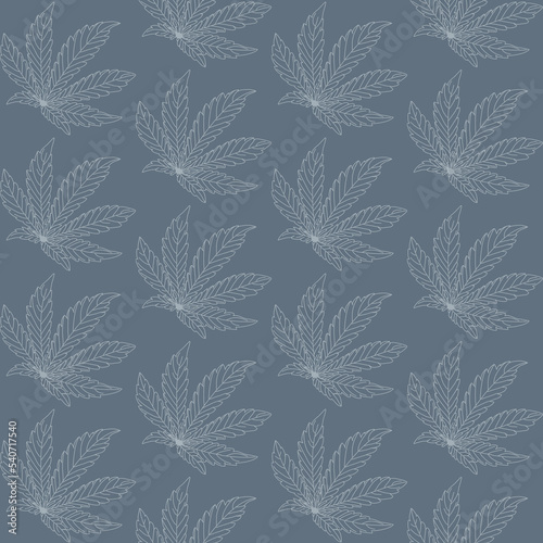 Seamless pattern Cannabis leaves blue background vector natural monochrome 