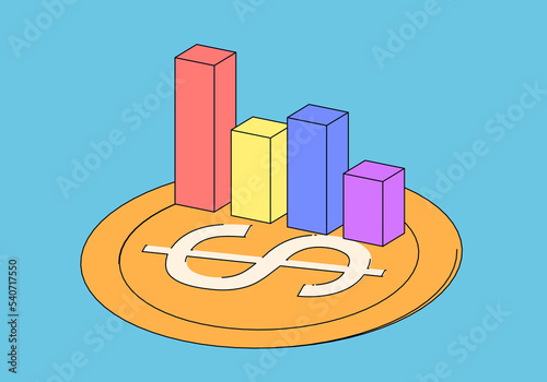 Cartoon-style profit chart on dollar coin.