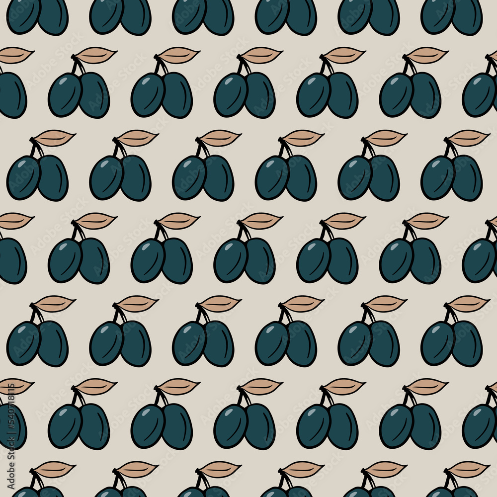 Yummy Doodle linear colorful vector hand drawn plums in horizontal rows fall autumn seasonal seamless repeat pattern on light background